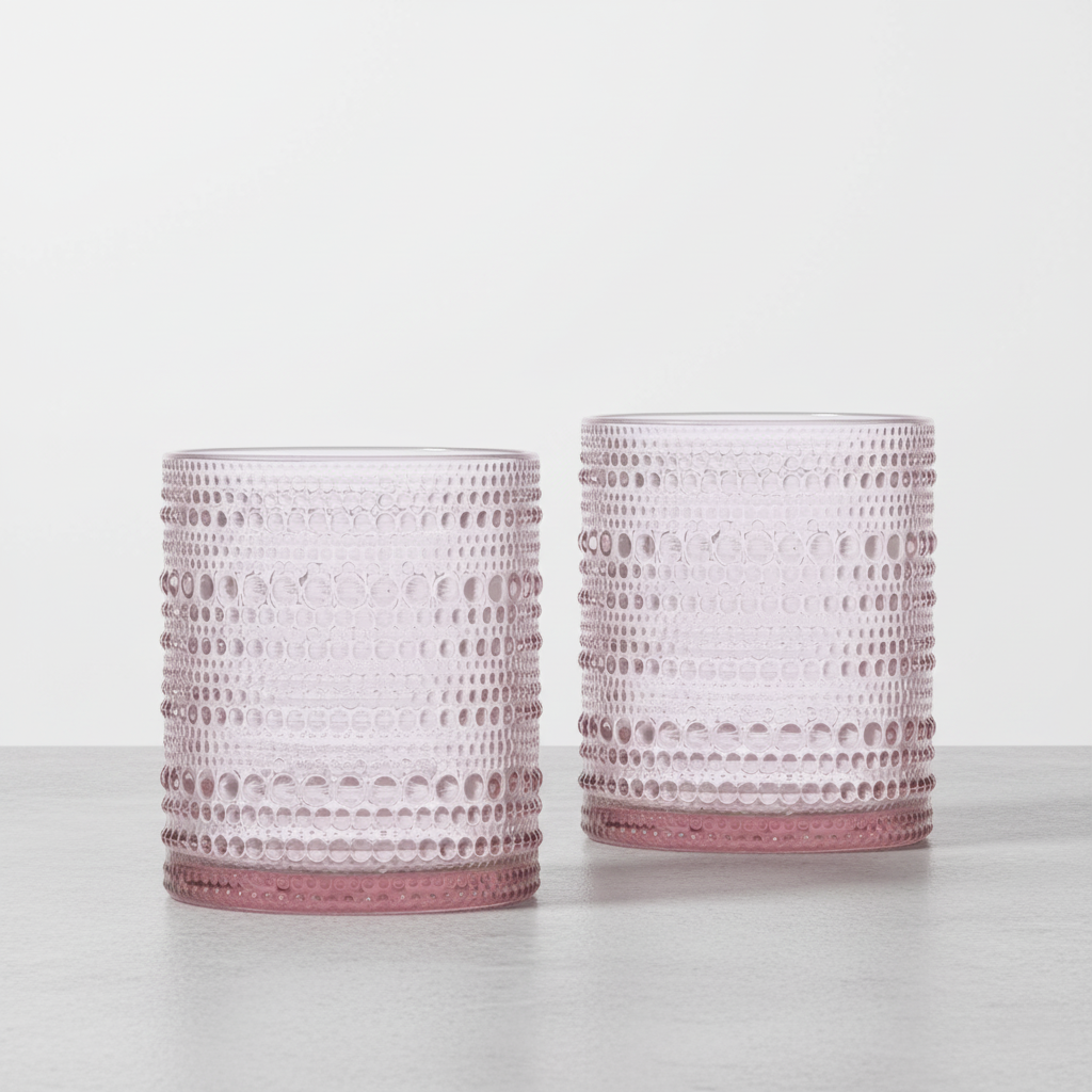 Pink Beaded Short Ball Glasses - Set of 2