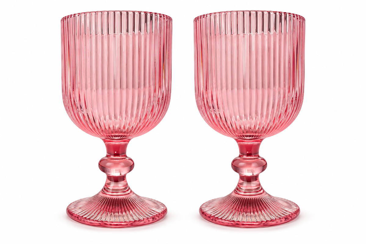 Pink Ribbed Goblets - Set of 2