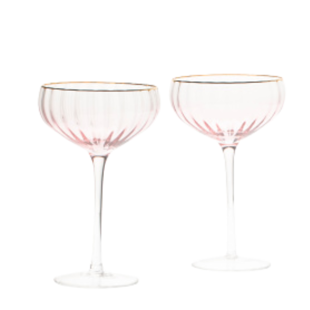 Pink Tinted Ripple Coupe Glasses - Set of 2