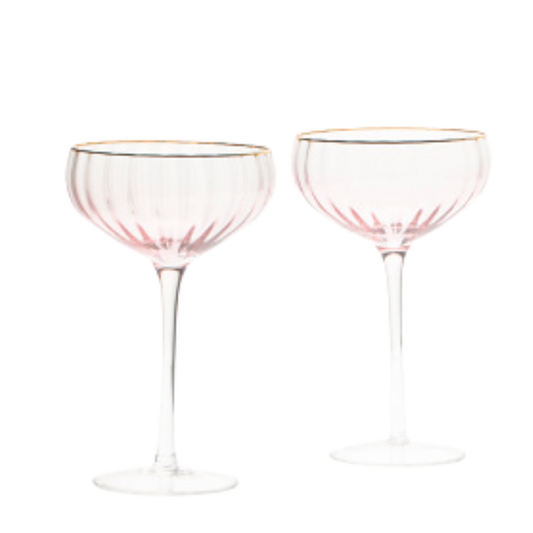 Pink Tinted Ripple Coupe Glasses - Set of 2
