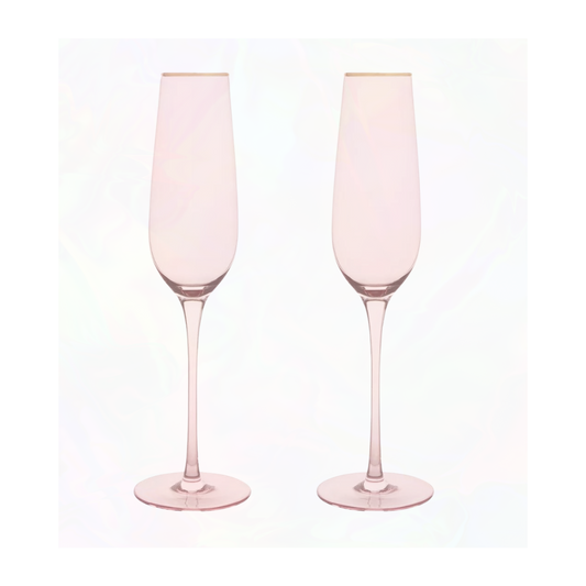 Pink Iridescent Wine Glass Flutes - Set of 2