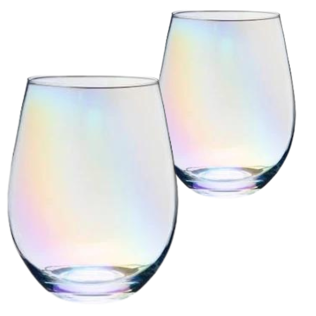 Clear Iridescent Stemless Wine Glasses - Set of 2