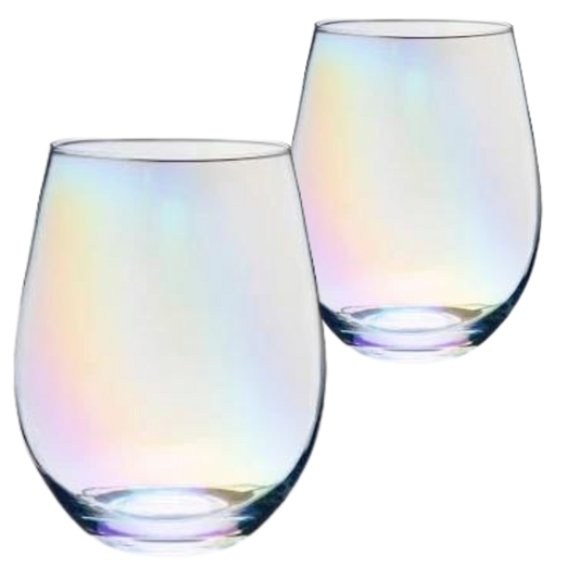 Clear Iridescent Stemless Wine Glasses - Set of 2