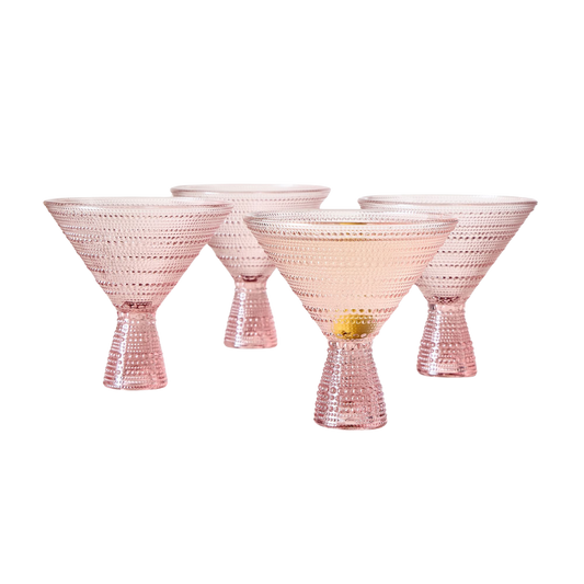 Pink Beaded Martini Glasses - Set of 2