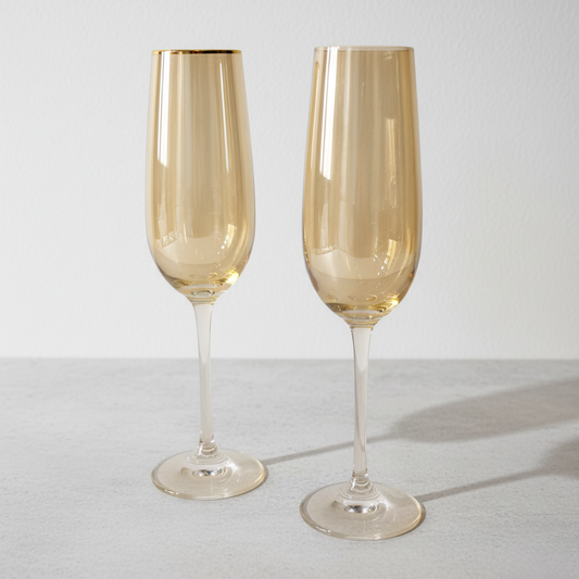 Amber Iridescent Wine Glasses - Set of 2