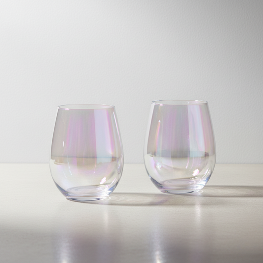 Clear Iridescent Stemless Wine Glasses - Set of 2
