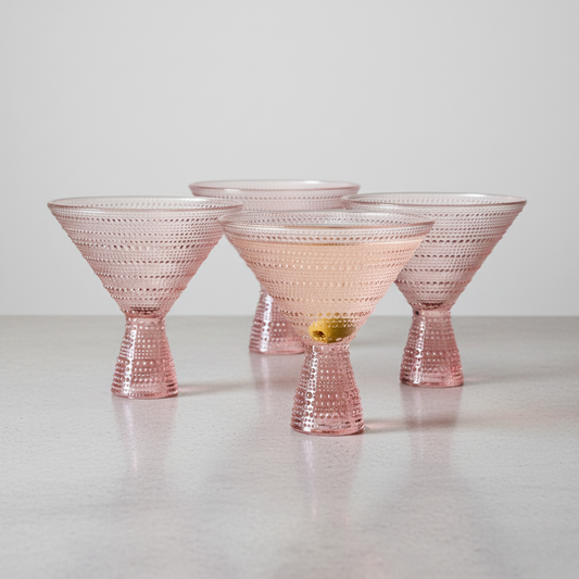 Pink Beaded Martini Glasses - Set of 2