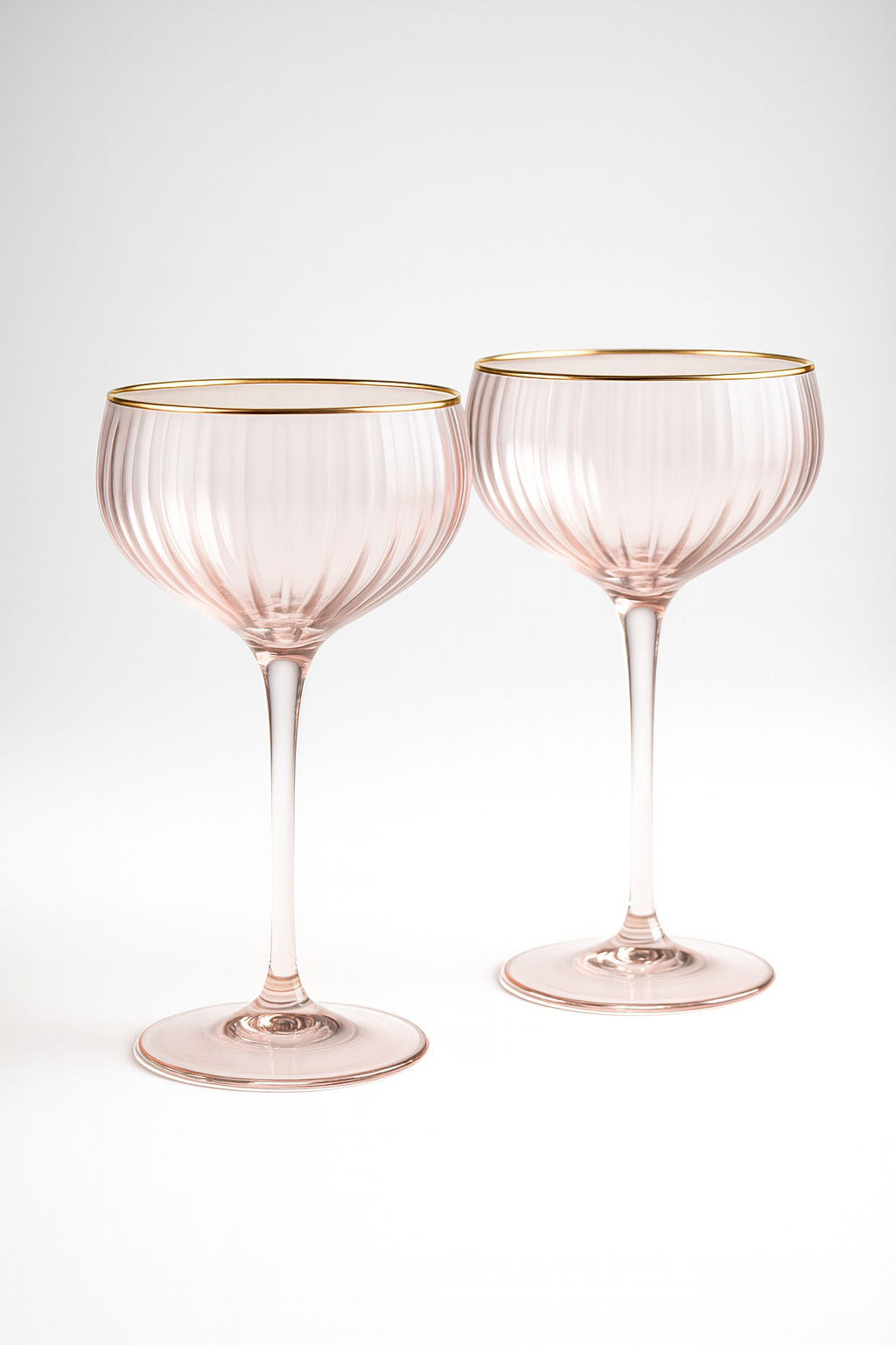 Pink Tinted Ripple Coupe Glasses - Set of 2